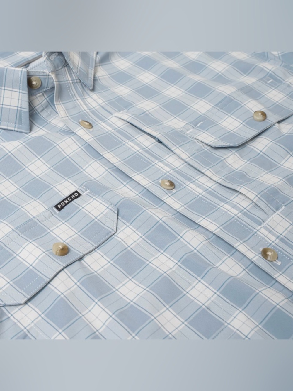 Poncho Men’s XL The Original Regular Fit Blue-Grey Plaid Button Down Shirt - Picture 3 of 13
